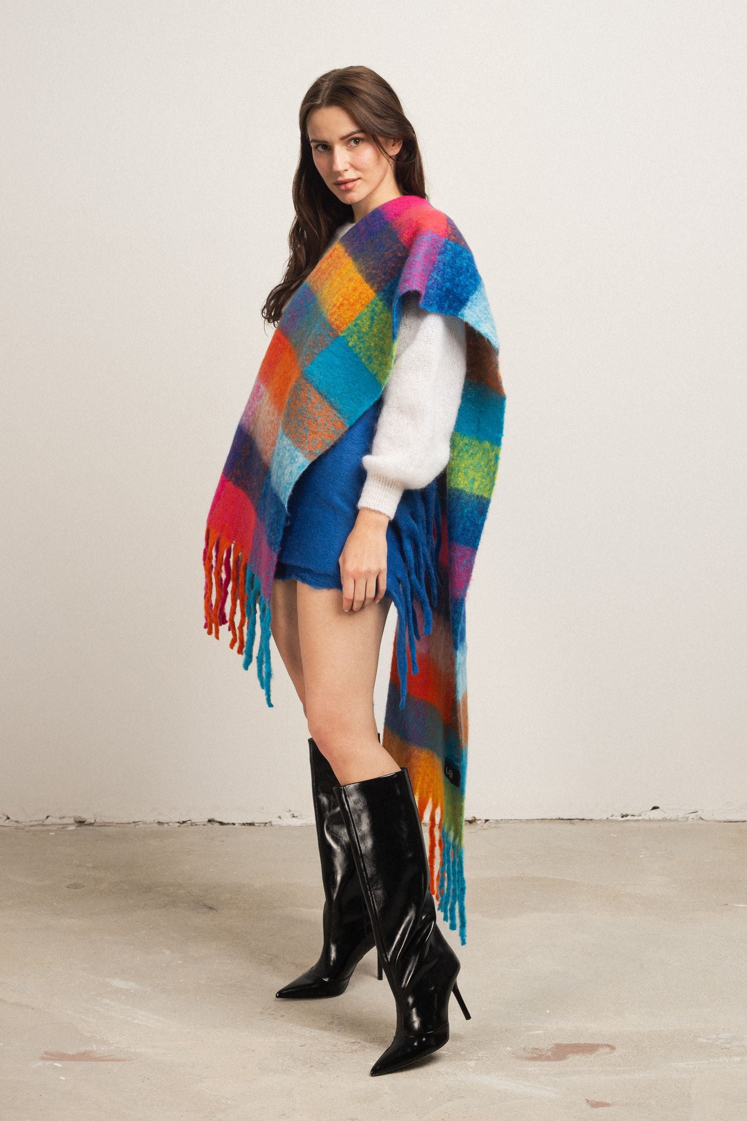 Kolorowy szal zimowy damski COZY wełna 20% wiskoza 80%