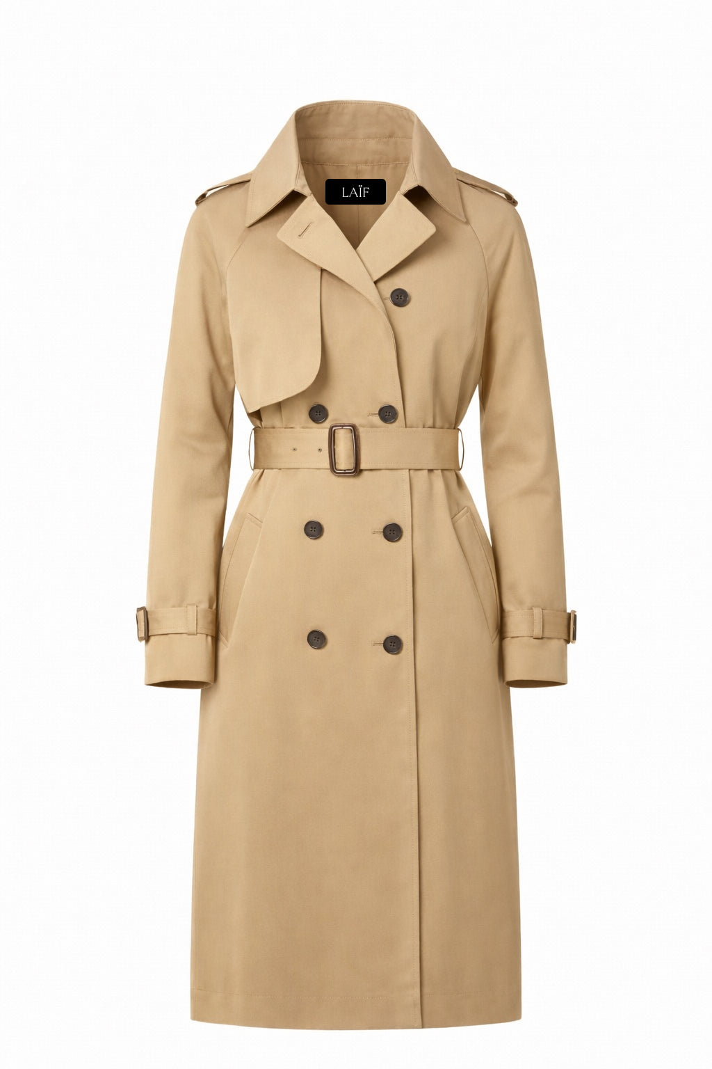 Klasyczny trencz damski długi płaszcz na wiosnę i jesień - beżowy / czarny / granatowy