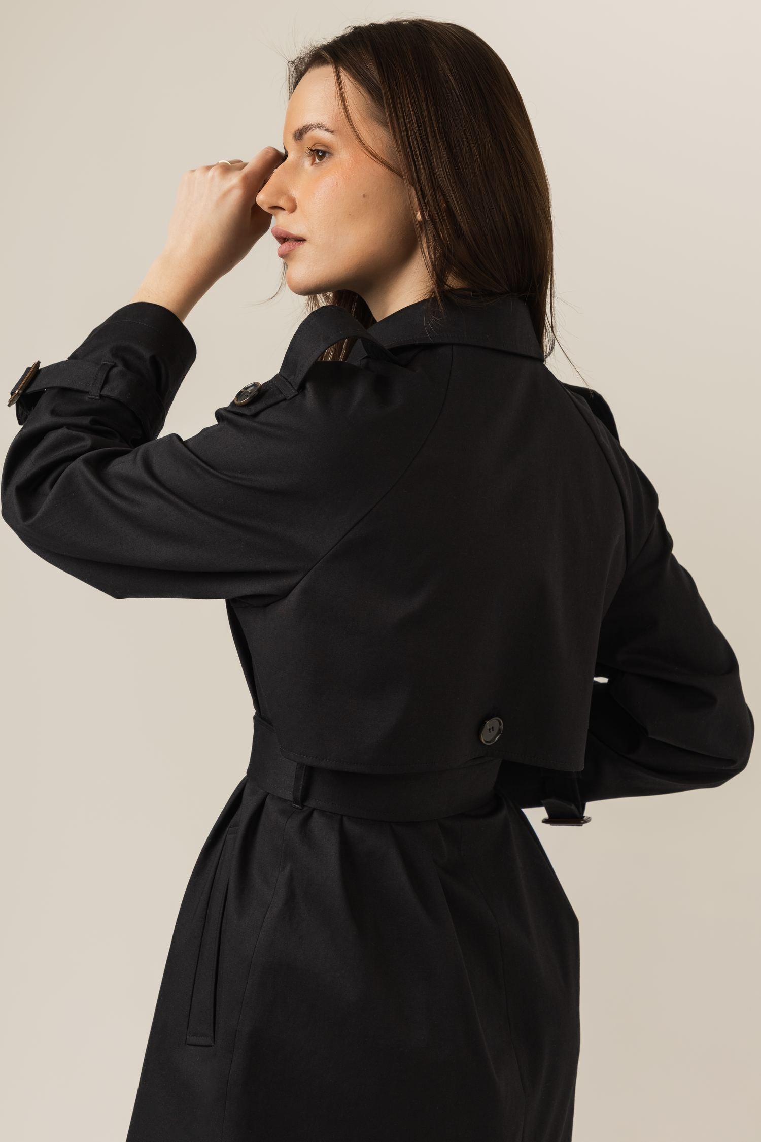 Klasyczny trencz damski długi płaszcz na wiosnę i jesień - beżowy / czarny / granatowy