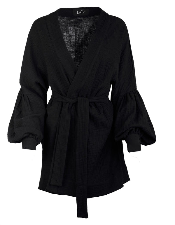 Sukienka kimono bawełniana muślinowa - czarna
