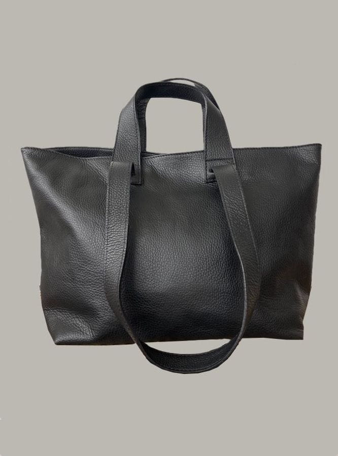 Skórzana shopperka - Duża torebka tote, mieści laptopa - czarna