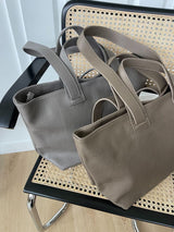 Skórzana shopperka - Duża torebka tote, mieści laptopa - szara i taupe
